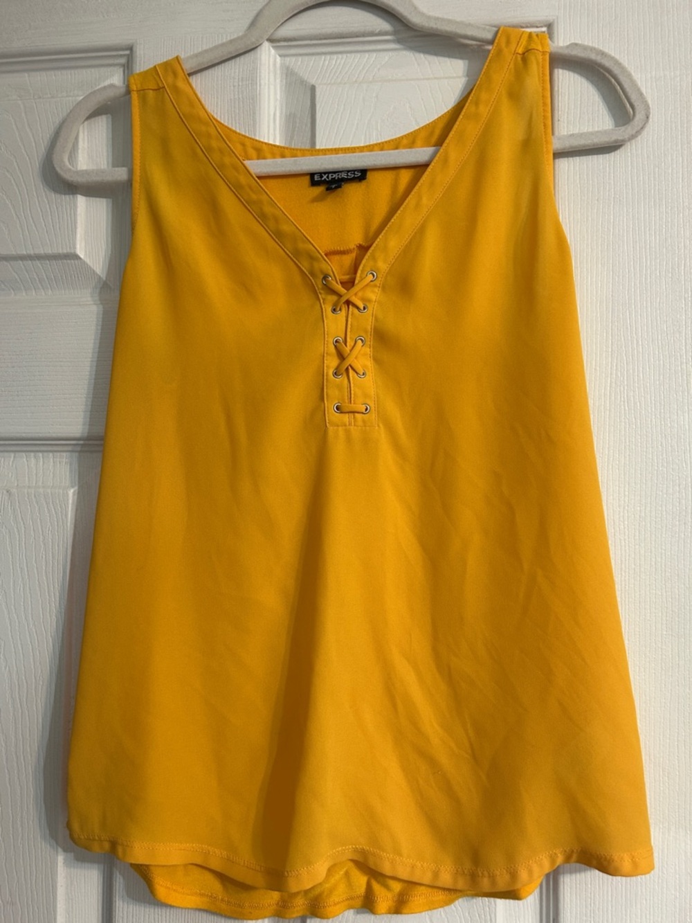 Express Yellow V-Neck Women’s size Small P Sleeveless Lace Up Blouse Summer Top